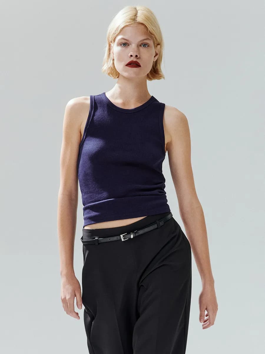 Майка RIBTOP в рубчик на широких бретелях - фото 1