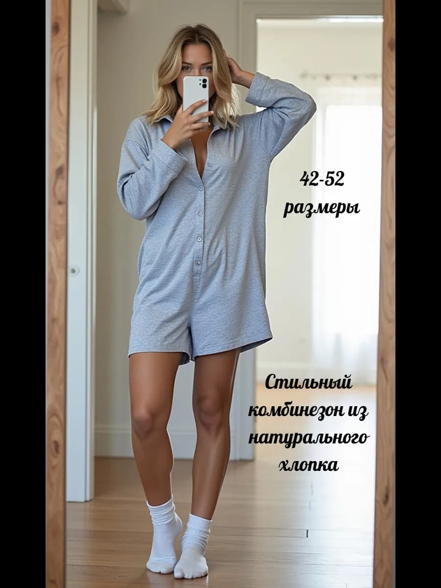 Пижама комбинезон с шортами и длинными рукавами домашняя