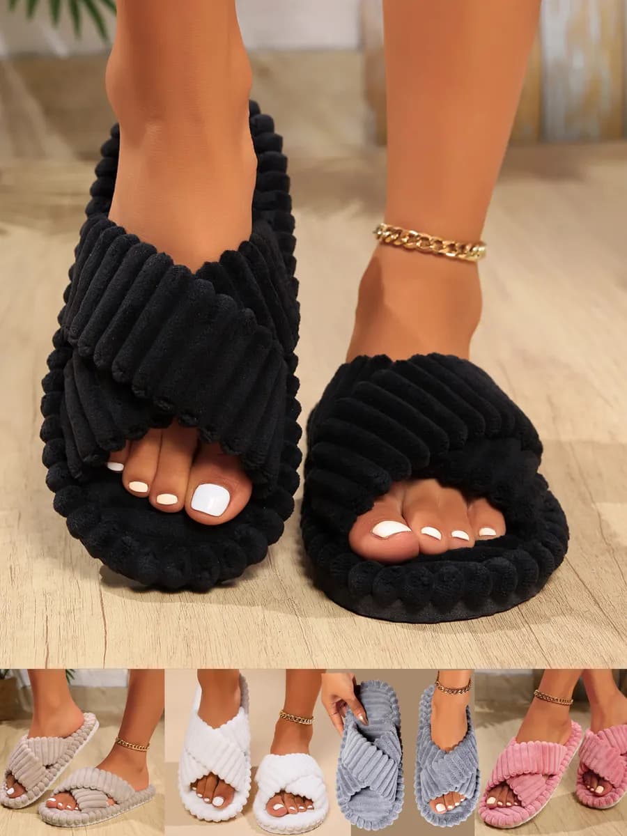 Тапочки домашние открытые плюшевые черные