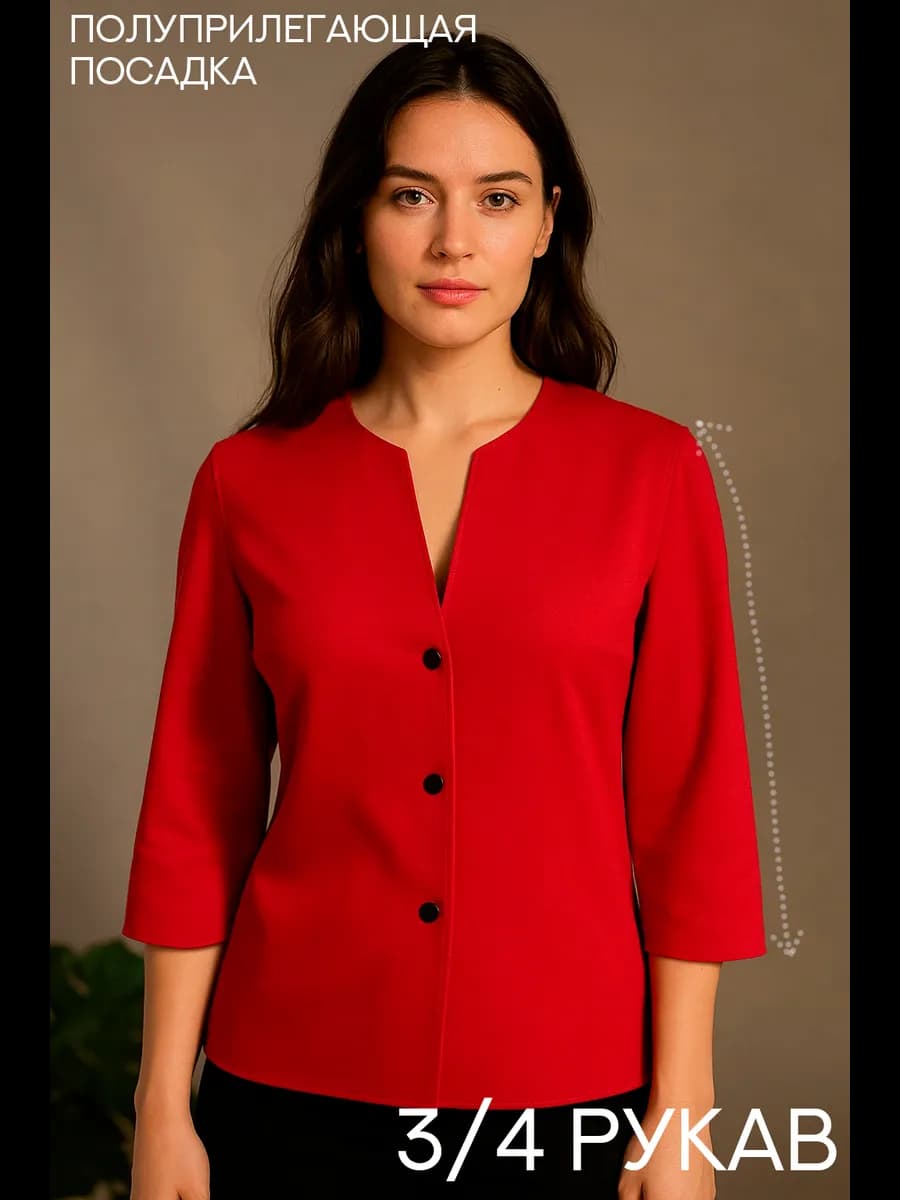 Жакет-пиджак трикотажный, укороченный с V вырезом