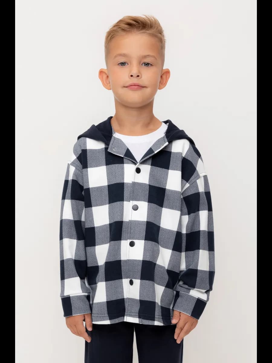 Рубашка в клетку трикотажная с капюшоном