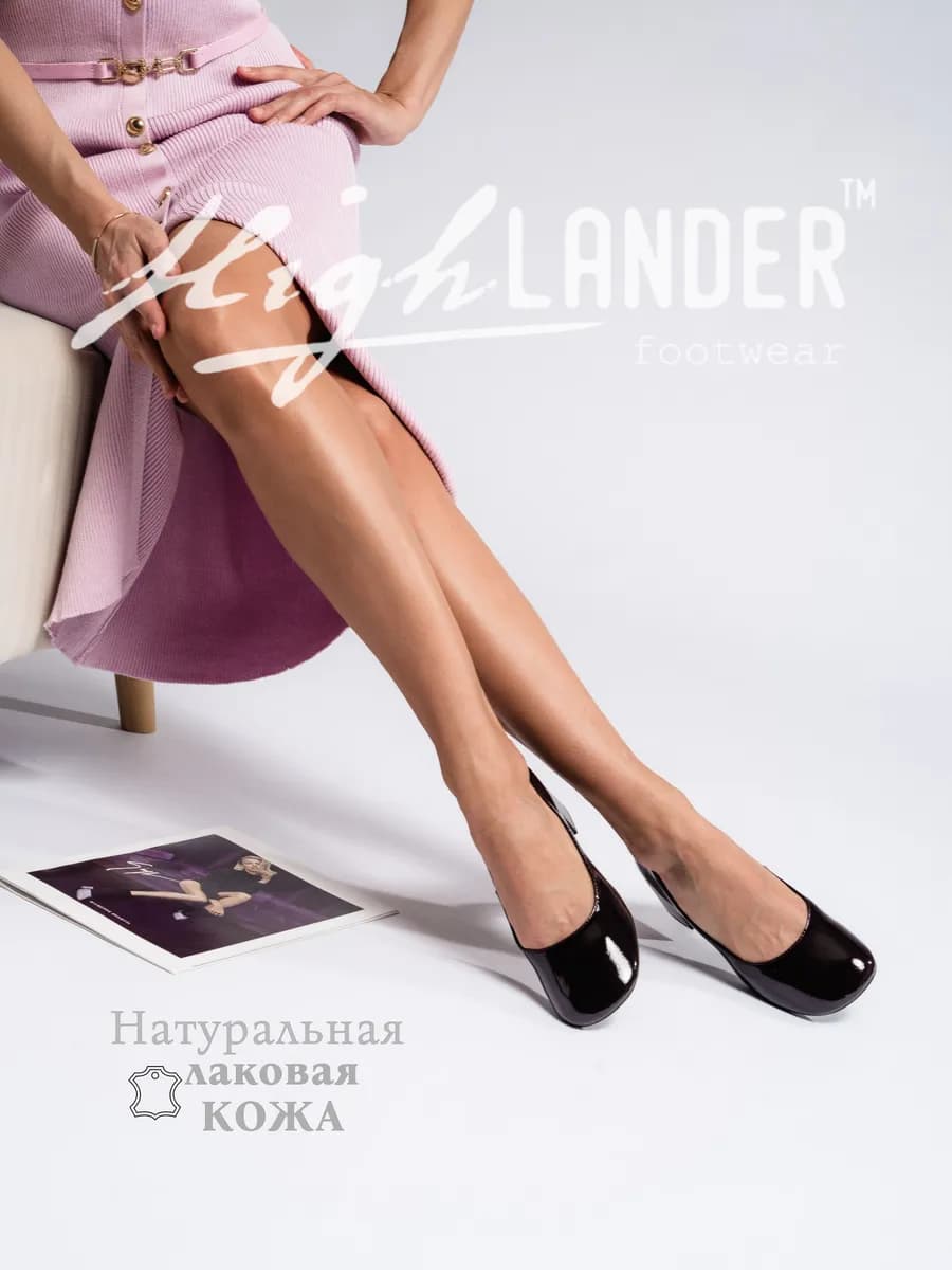 Туфли кожаные лаковые на устойчивом каблуке