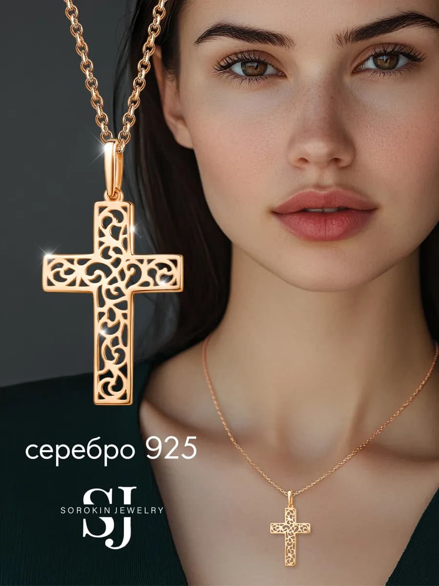 Крестик серебро в позолоте 925