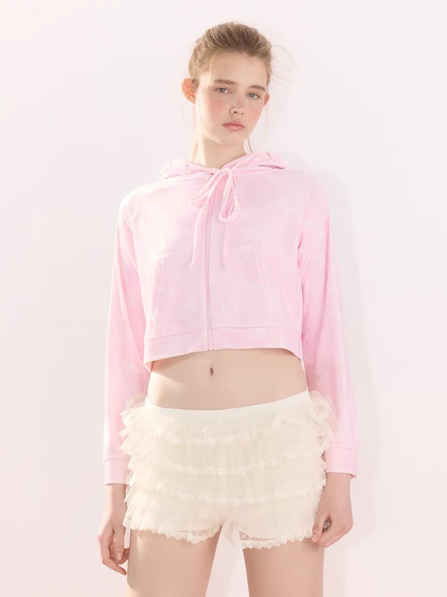 Худи-зипка велюровая с принтом Hello Kitty