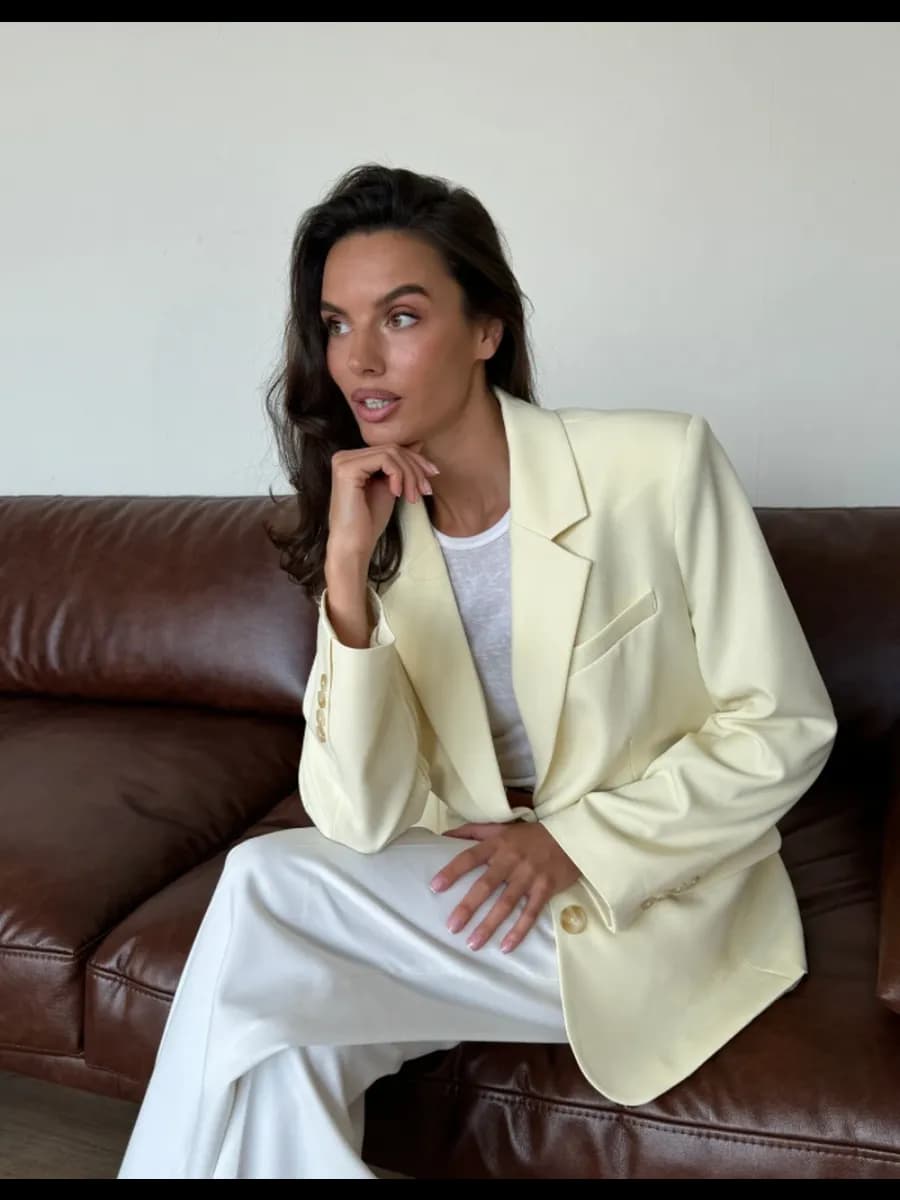 Пиджак школьный жакет оверсайз офисный сливочный