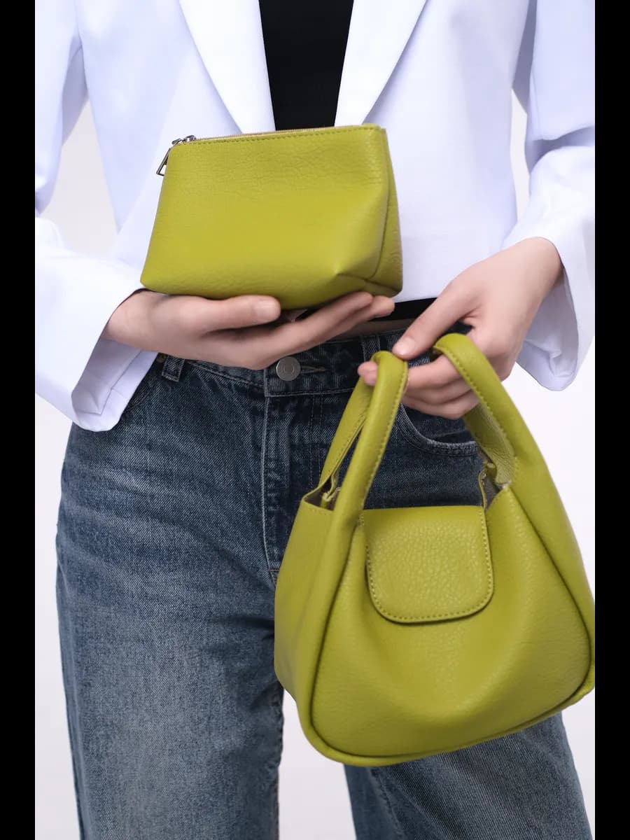 Сумка женская зеленая с косметичкой