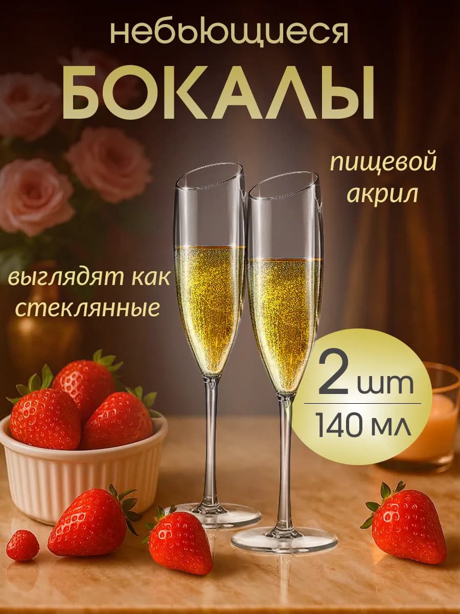 Бокалы акриловые небьющиеся, пластиковые набор 2 шт