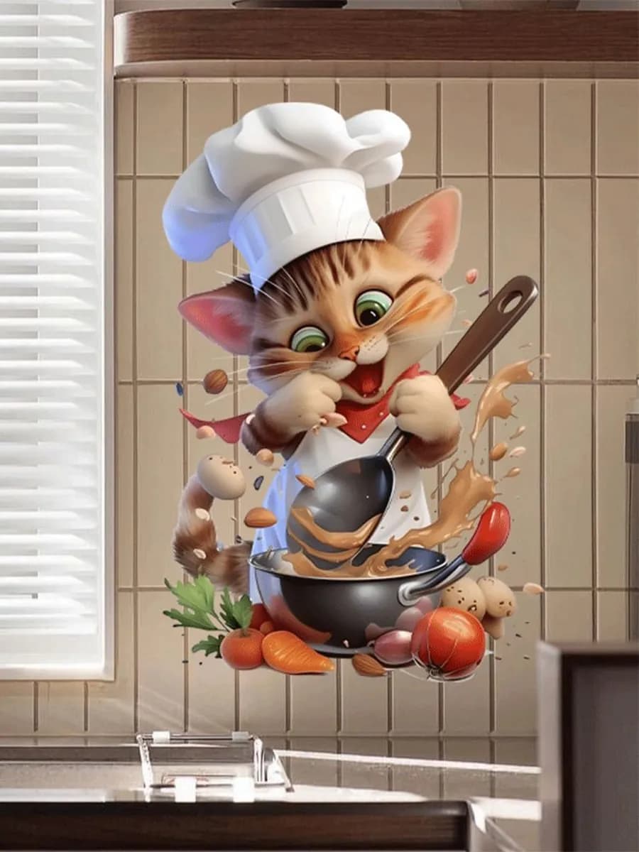 Наклейки на стену для декора "Большая кошка" Для кухни - фото 1