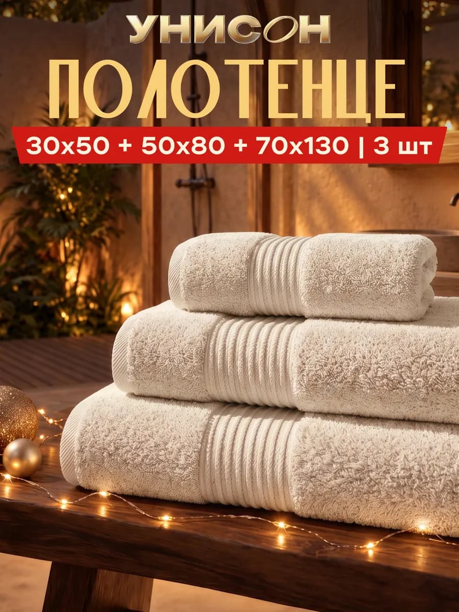 Полотенце банное махровое набор 3 шт 30х50 50х80 70х130