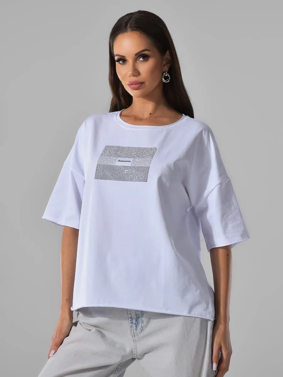 Турецкая футболка оверсайз со стразами