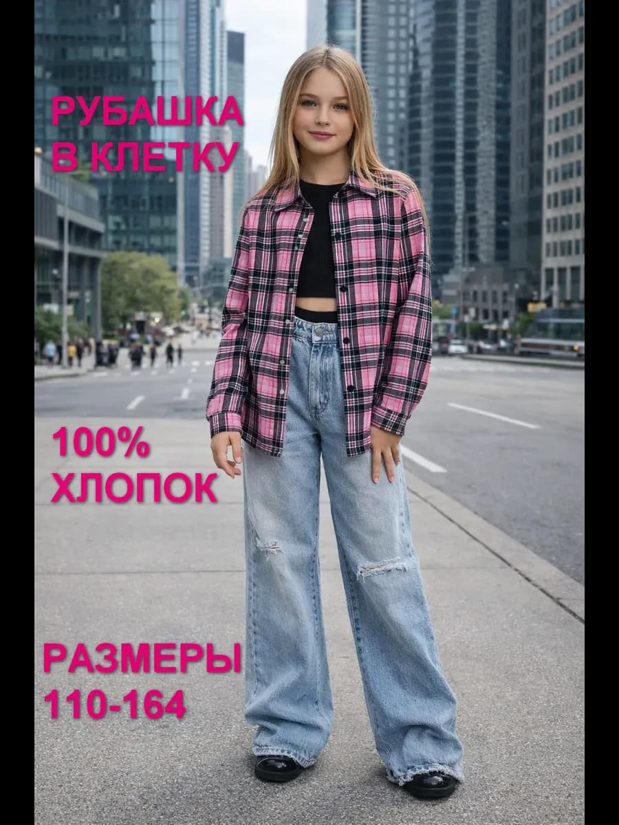 Рубашка в клетку трикотажная