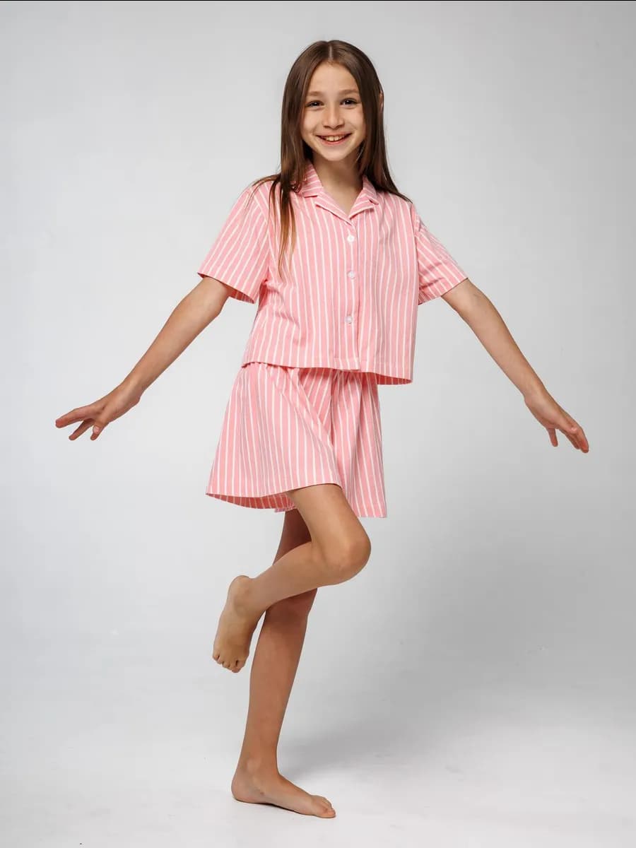 Пижама с шортами и рубашкой трикотажная хлопок