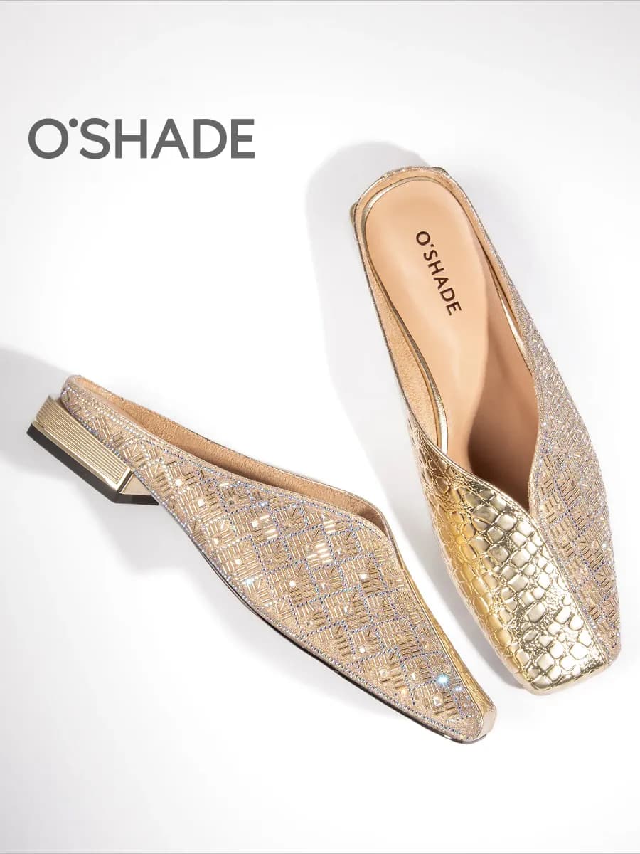 Мюли со стразами женские золотистые - фото 1