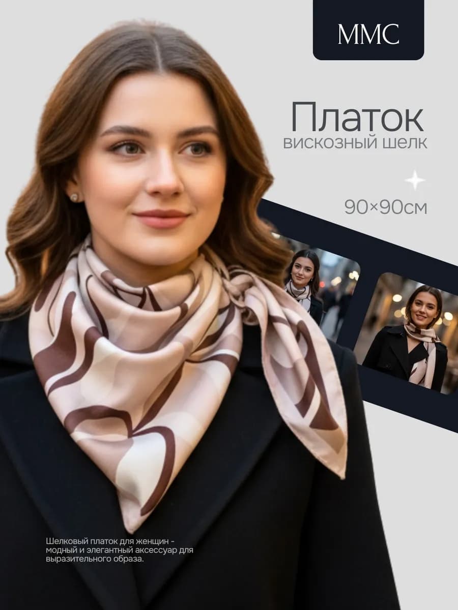 Платок на шею на голову вискозный шелк