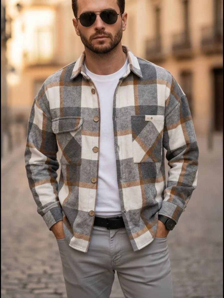 Рубашка в клетку с длинным рукавом оверсайз теплая