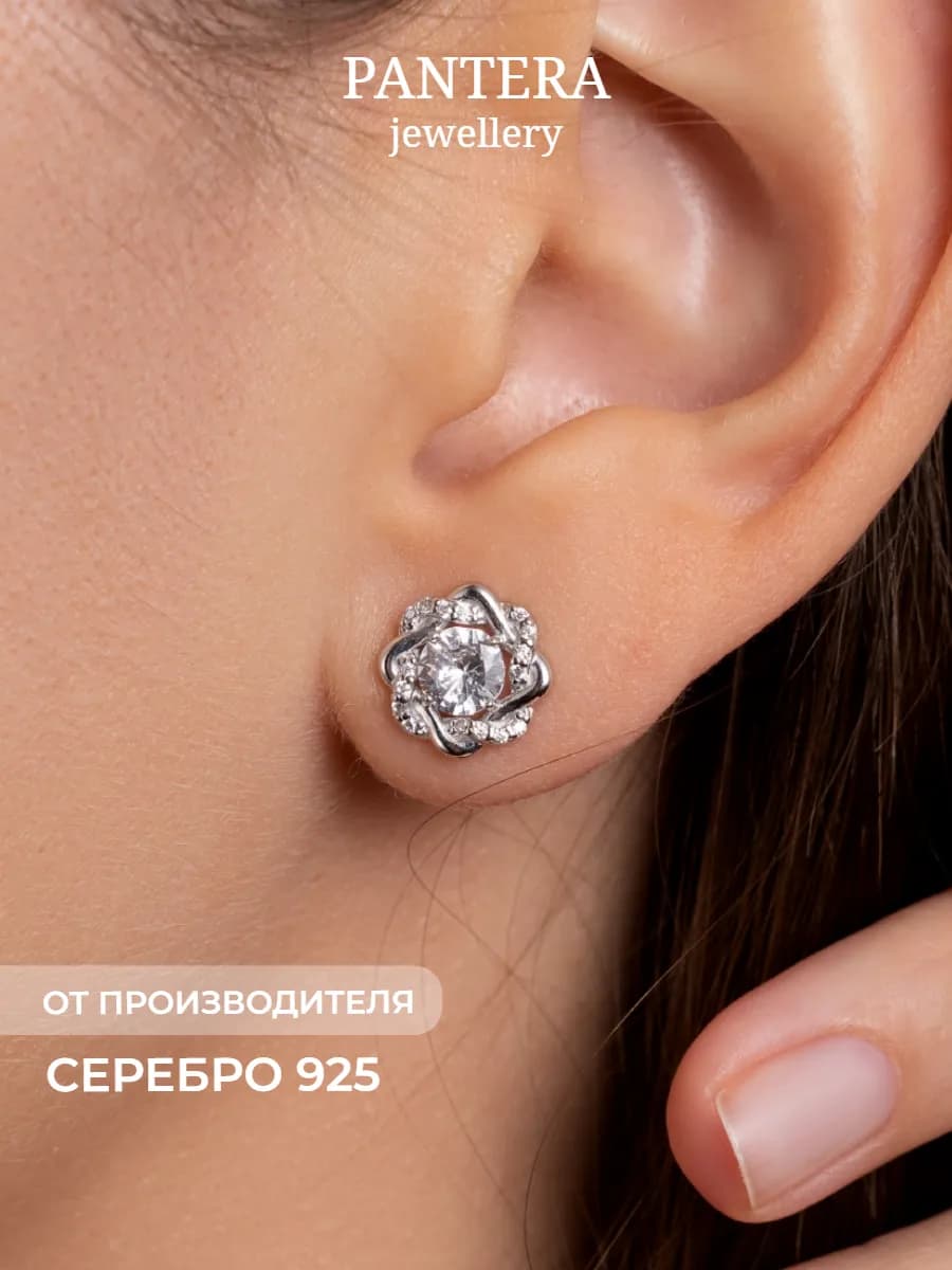 Серьги серебро 925 гвоздики с фианитом