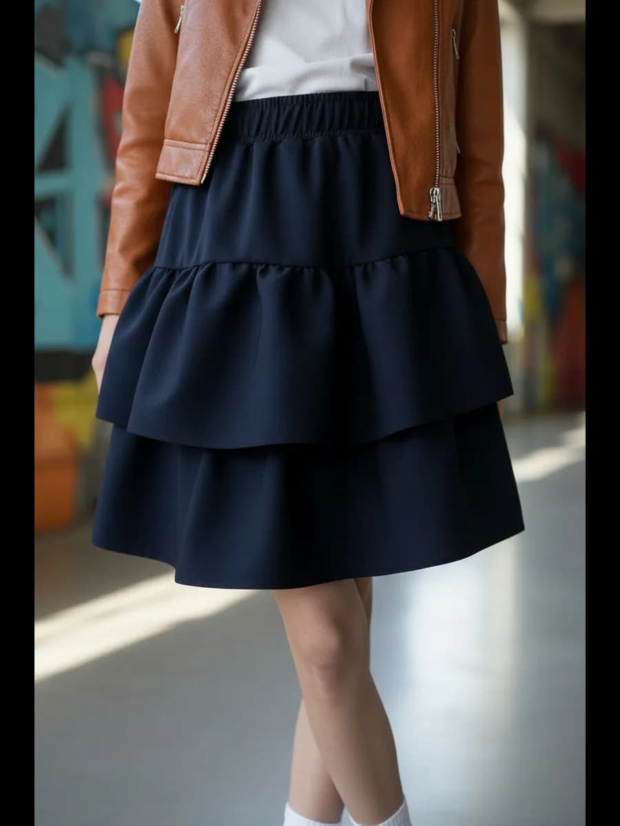 Юбка школьная с воланами ярусная на резинке