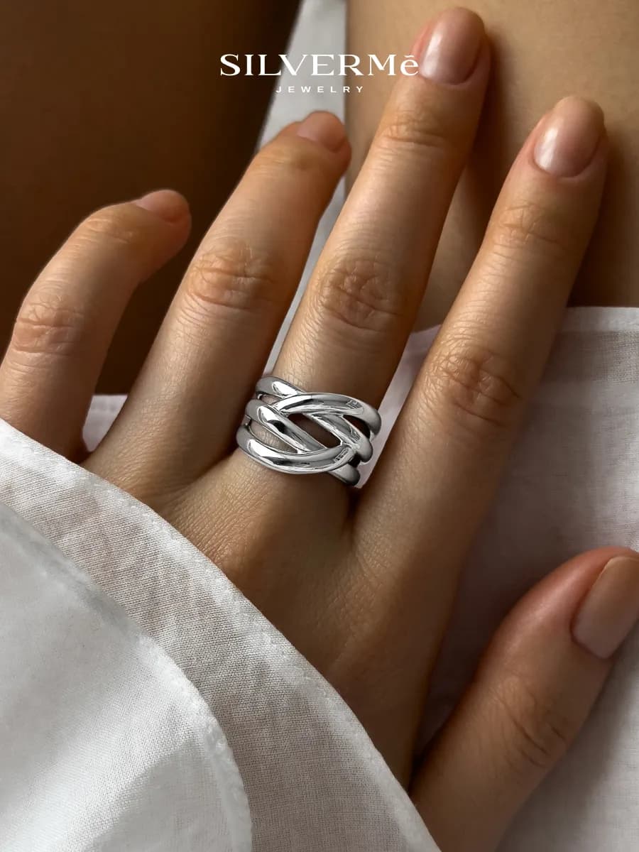 Кольцо серебряное широкое регулируемое серебро 925 - фото 1