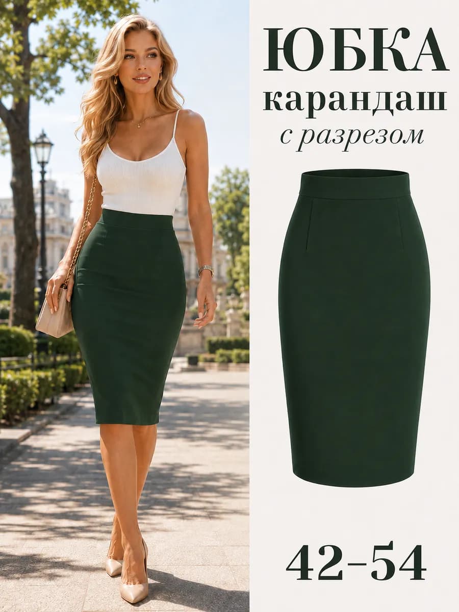 Юбка карандаш трикотажная с разрезом