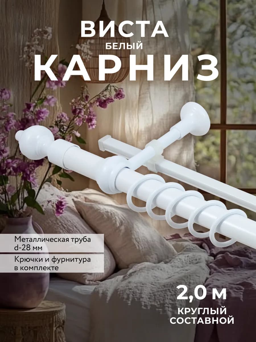 Карниз для штор настенный 200 см гардина двухрядная