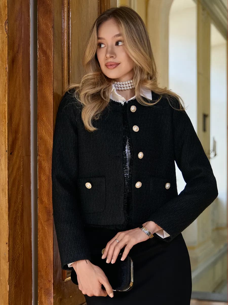 Твидовый пиджак укороченный, жакет