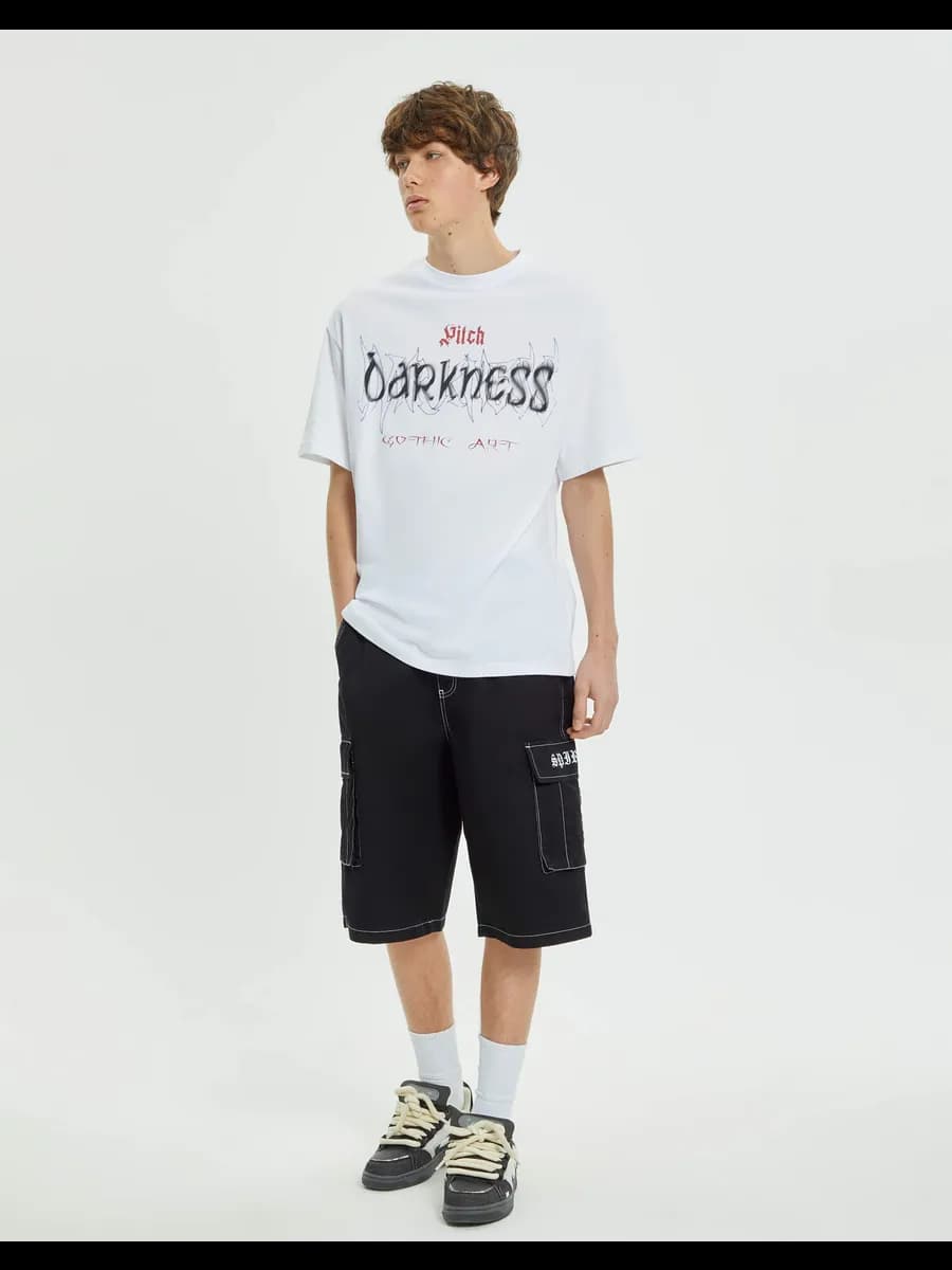 Чёрные шорты Cargo с принтом и контрастными швами