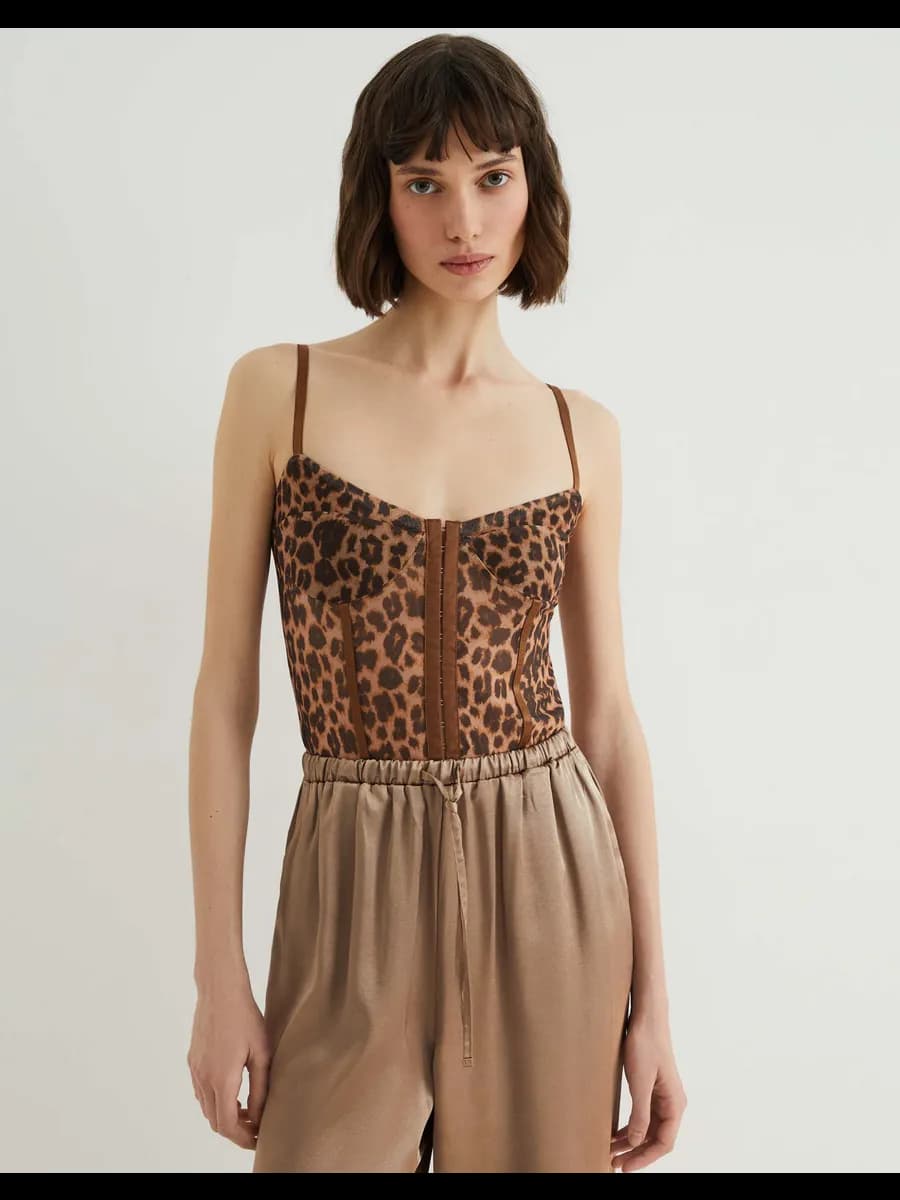 Корсетный топ-боди с леопардовым принтом