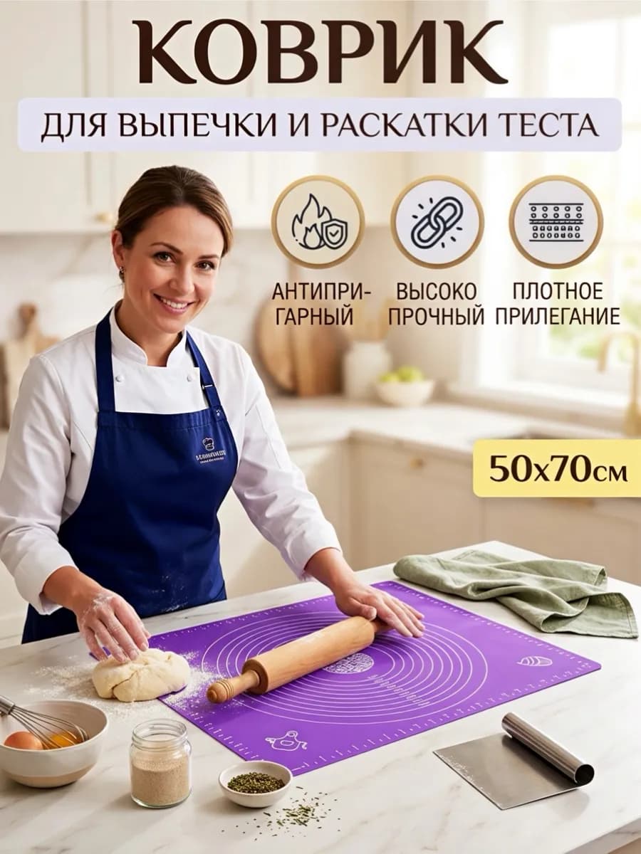 Силиконовый коврик для раскатки теста 50х70 см