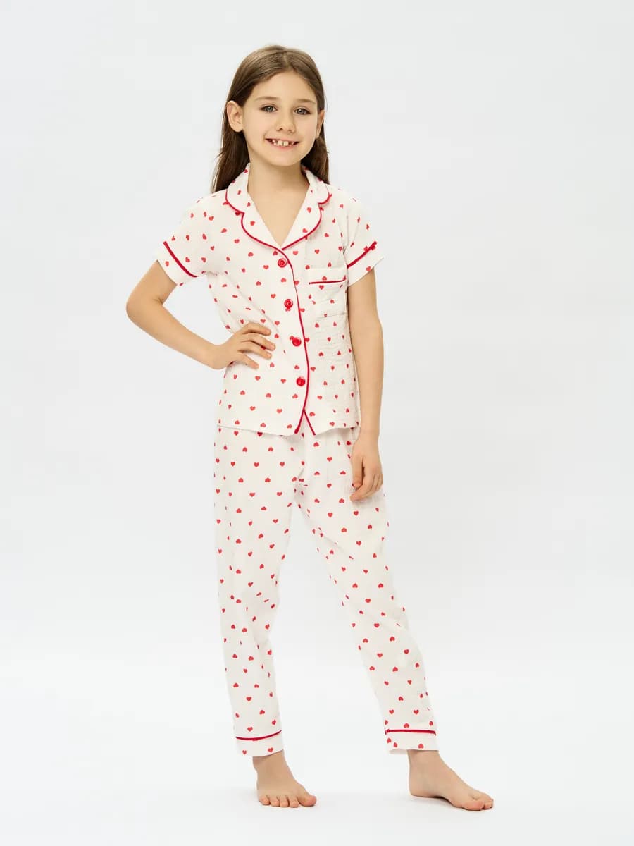 Пижама домашняя детская муслин с сердечками - фото 1