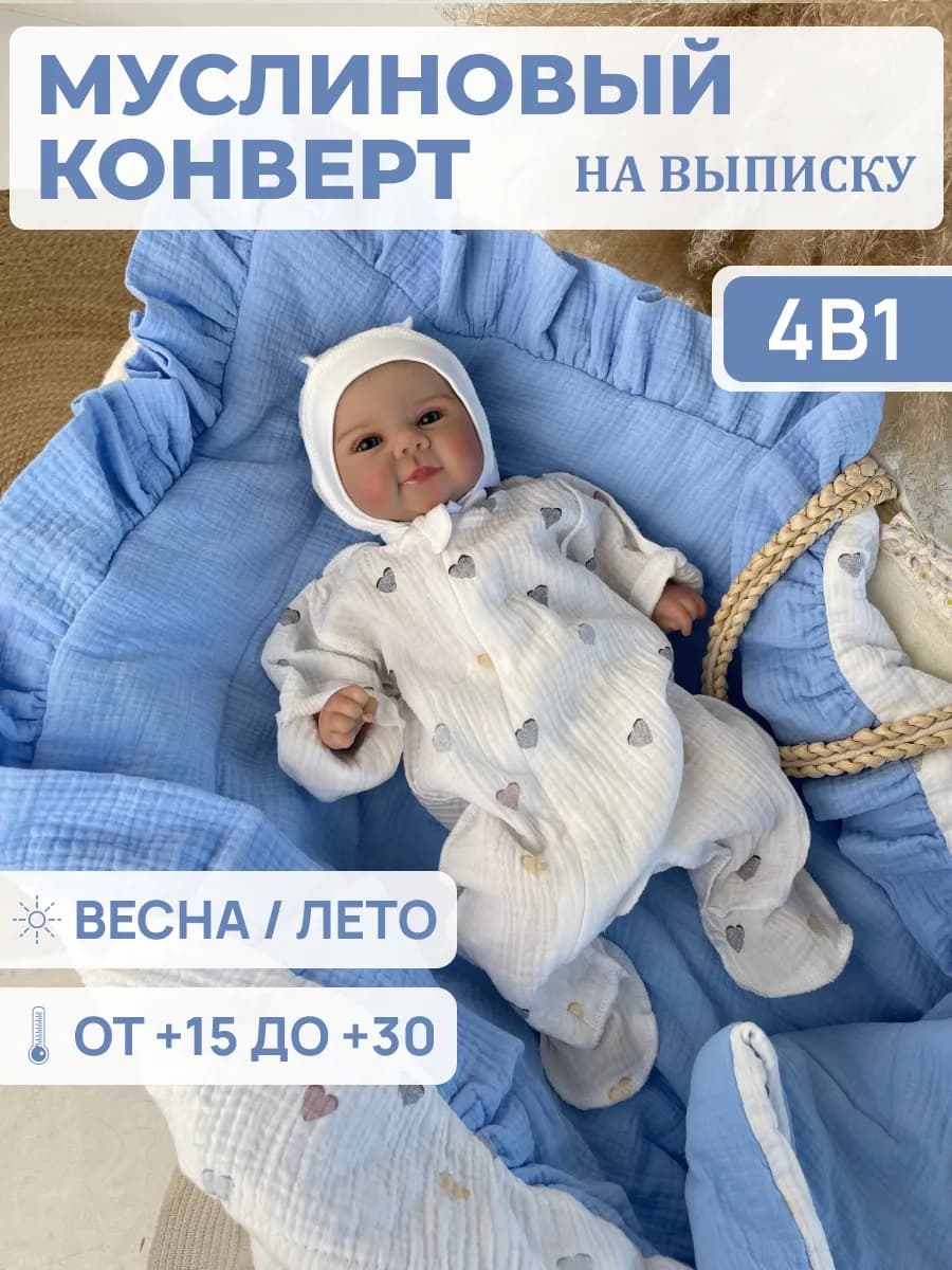 Комплект на выписку для новорожденного муслиновый 4в1