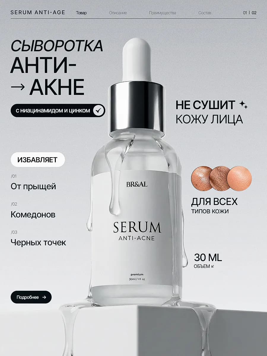 Сыворотка для лица от прыщей с ниацинамидом BR&AL'