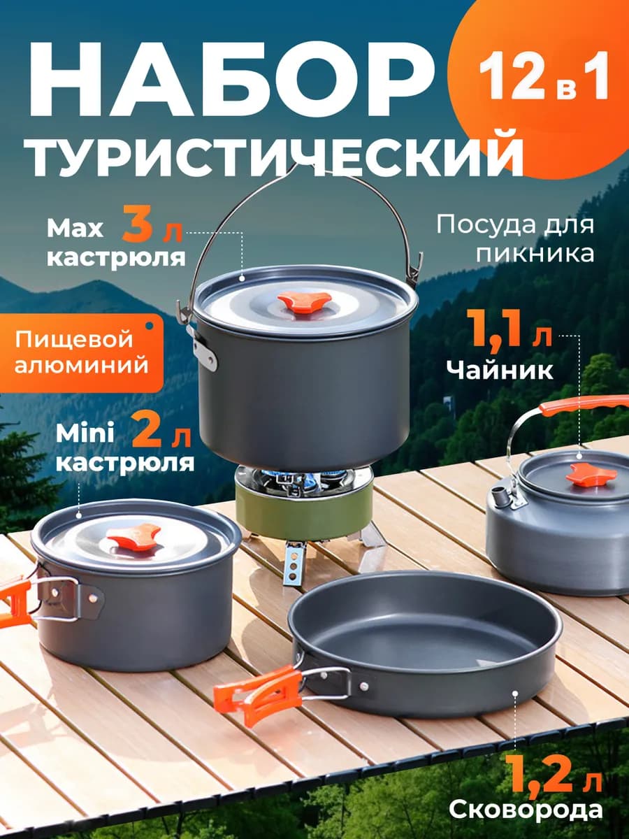 Походный туристический набор посуды для пикника и отдыха