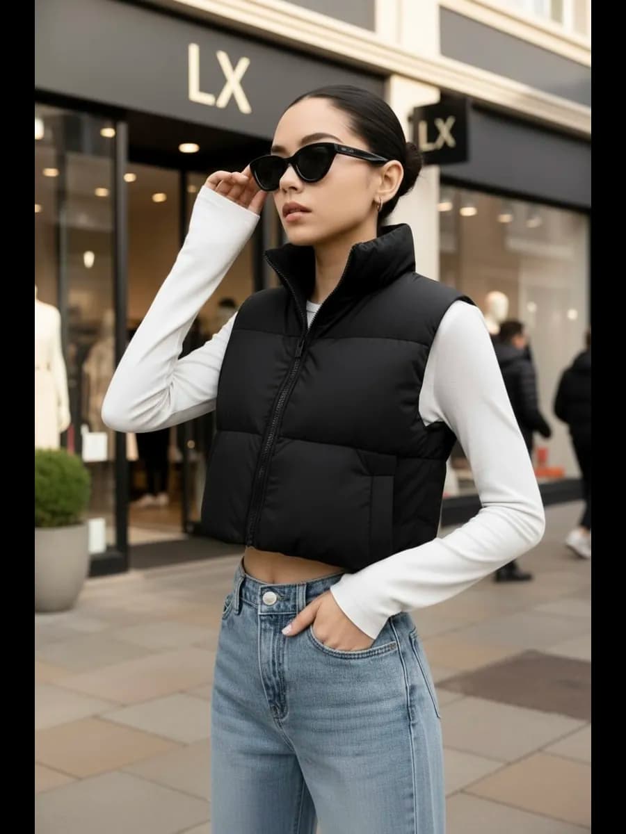 Жилетка женская короткая утепленная стеганая - фото 1