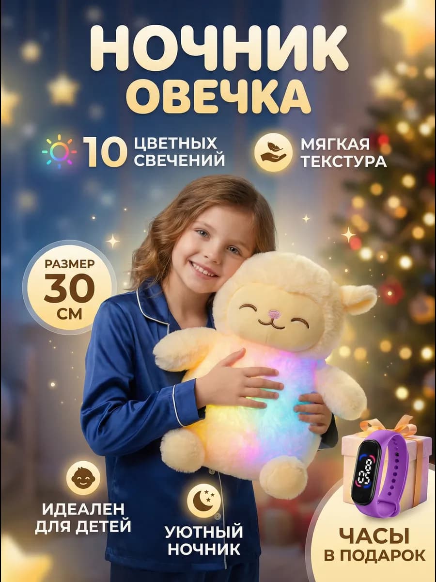 Мягкая игрушка Плюшевая Овечка Ночник