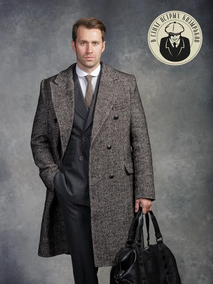 Пальто мужское длинное демисезонное твидовое Шелби 2 - фото 1
