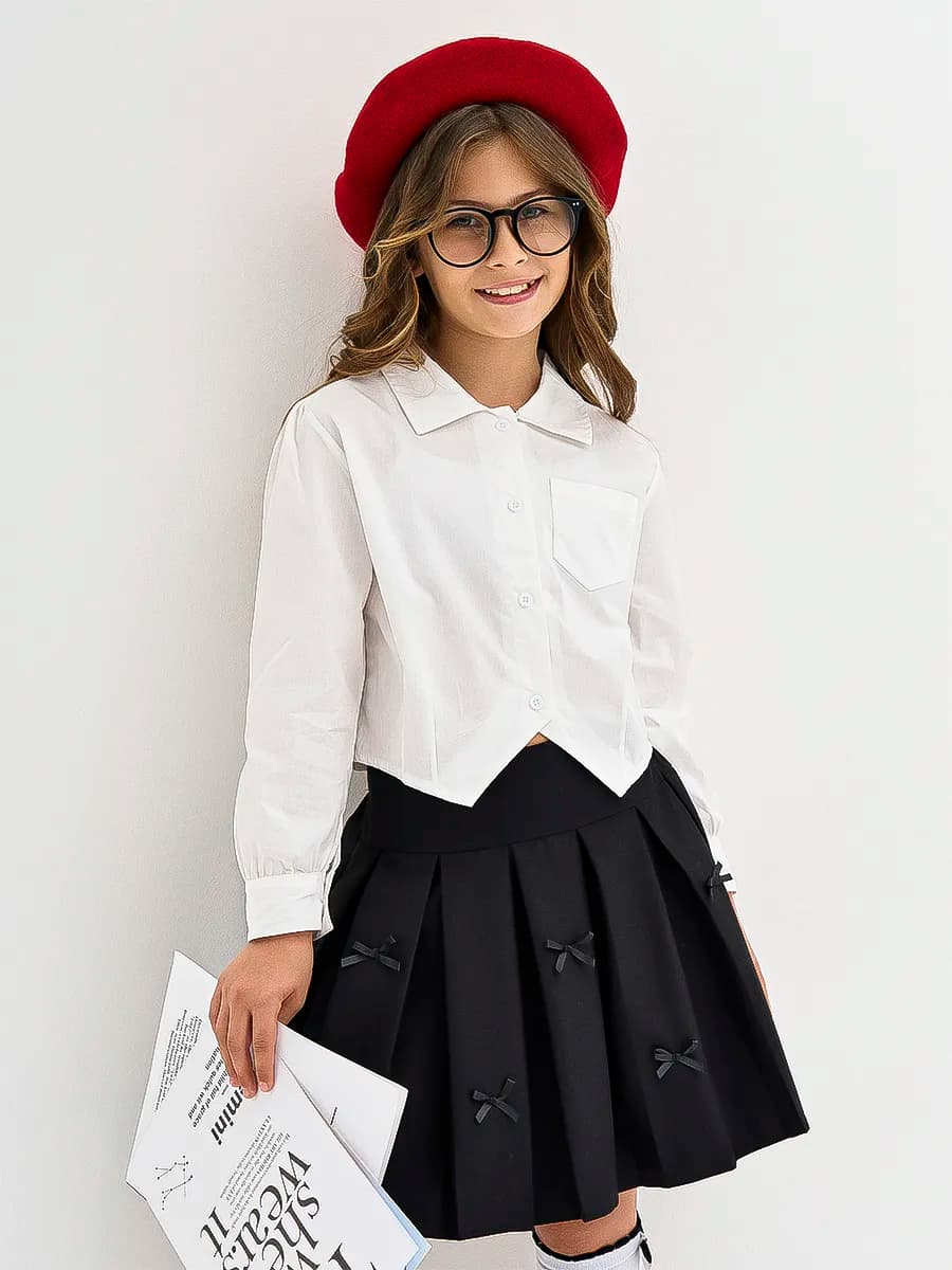 Юбка черная школьная плиссе с бантиками