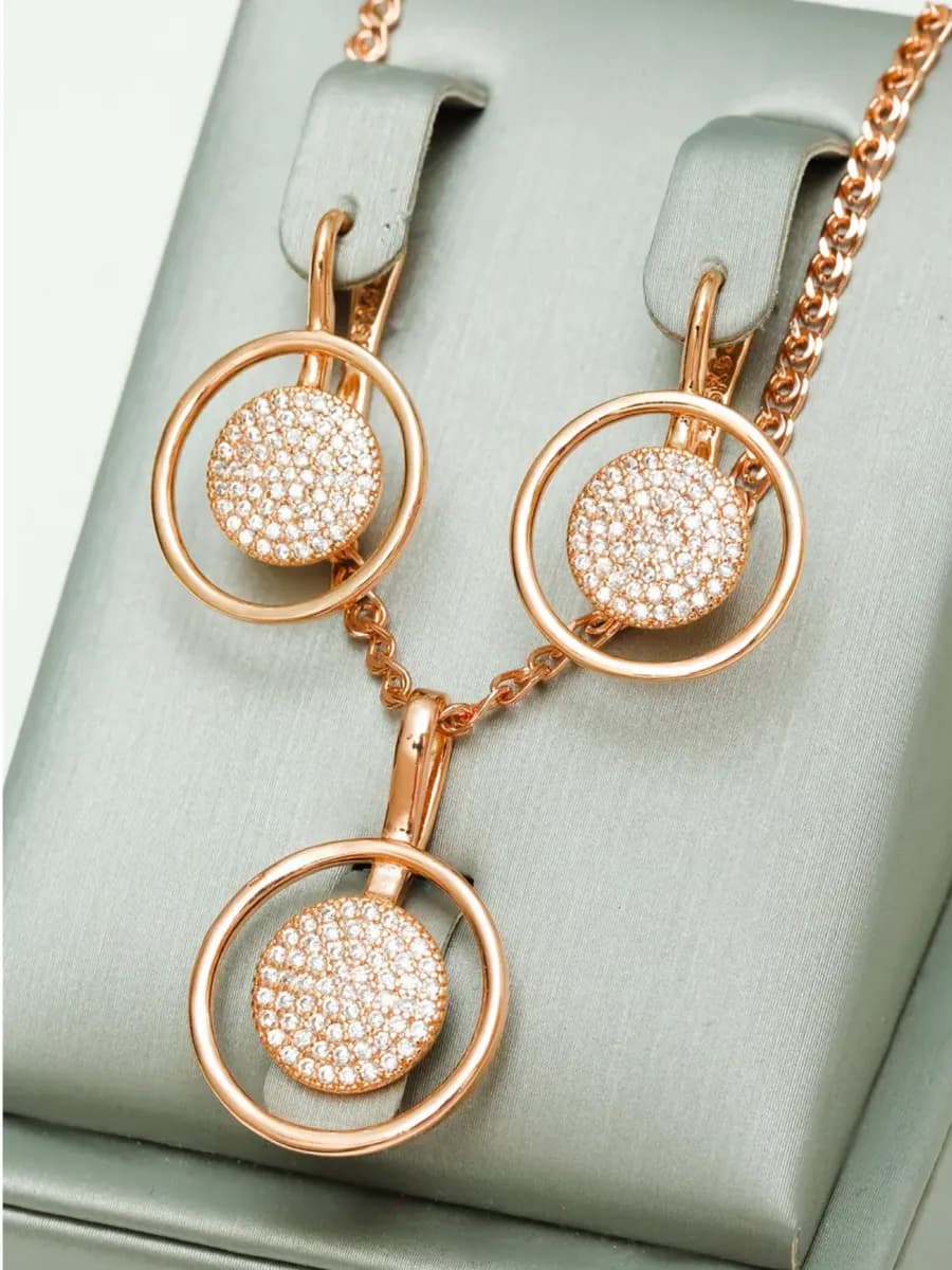 Набор бижутерии серьги и цепочка с подвеской позолоченные - фото 1