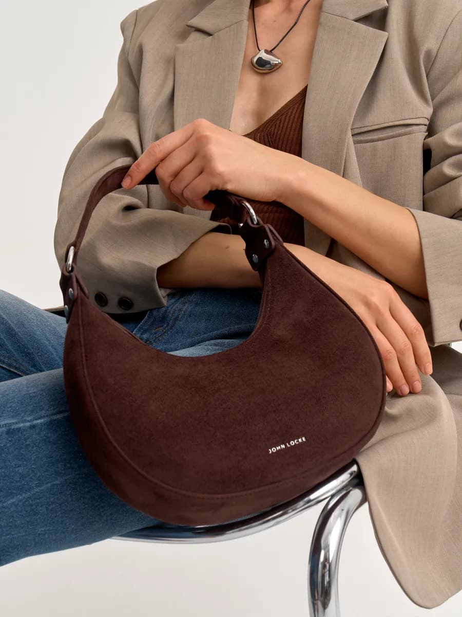 Сумка замшевая хобо коричневая
