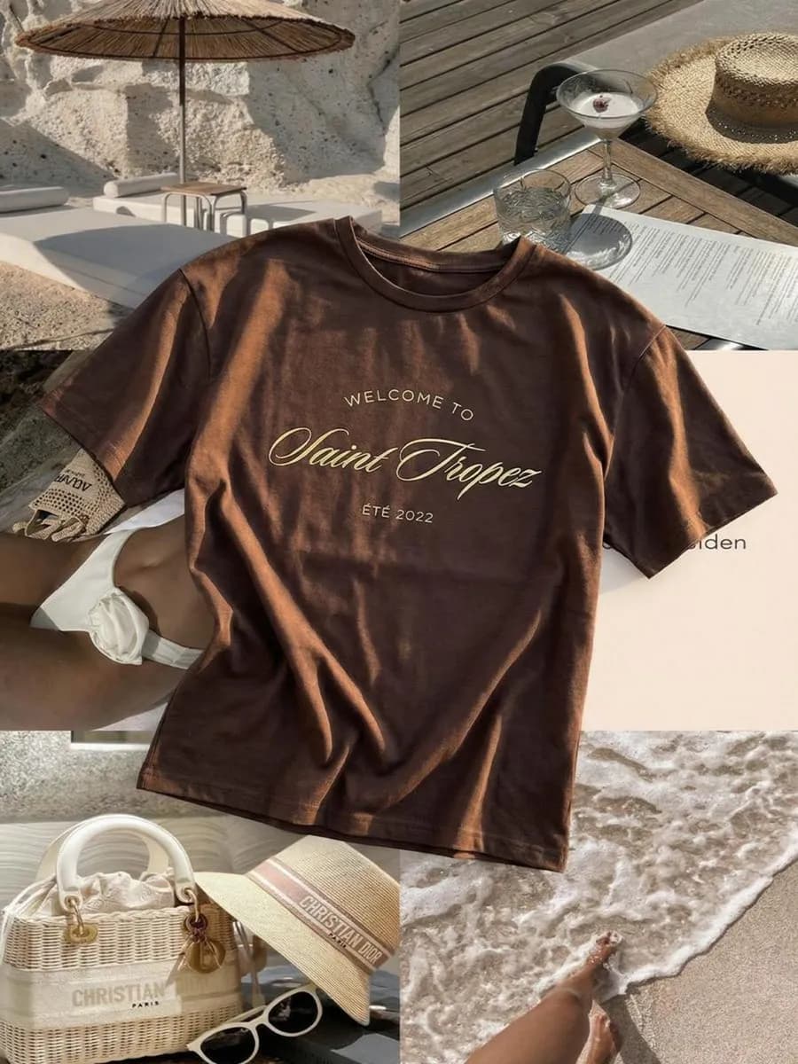 Футболка оверсайз коричневая с принтом