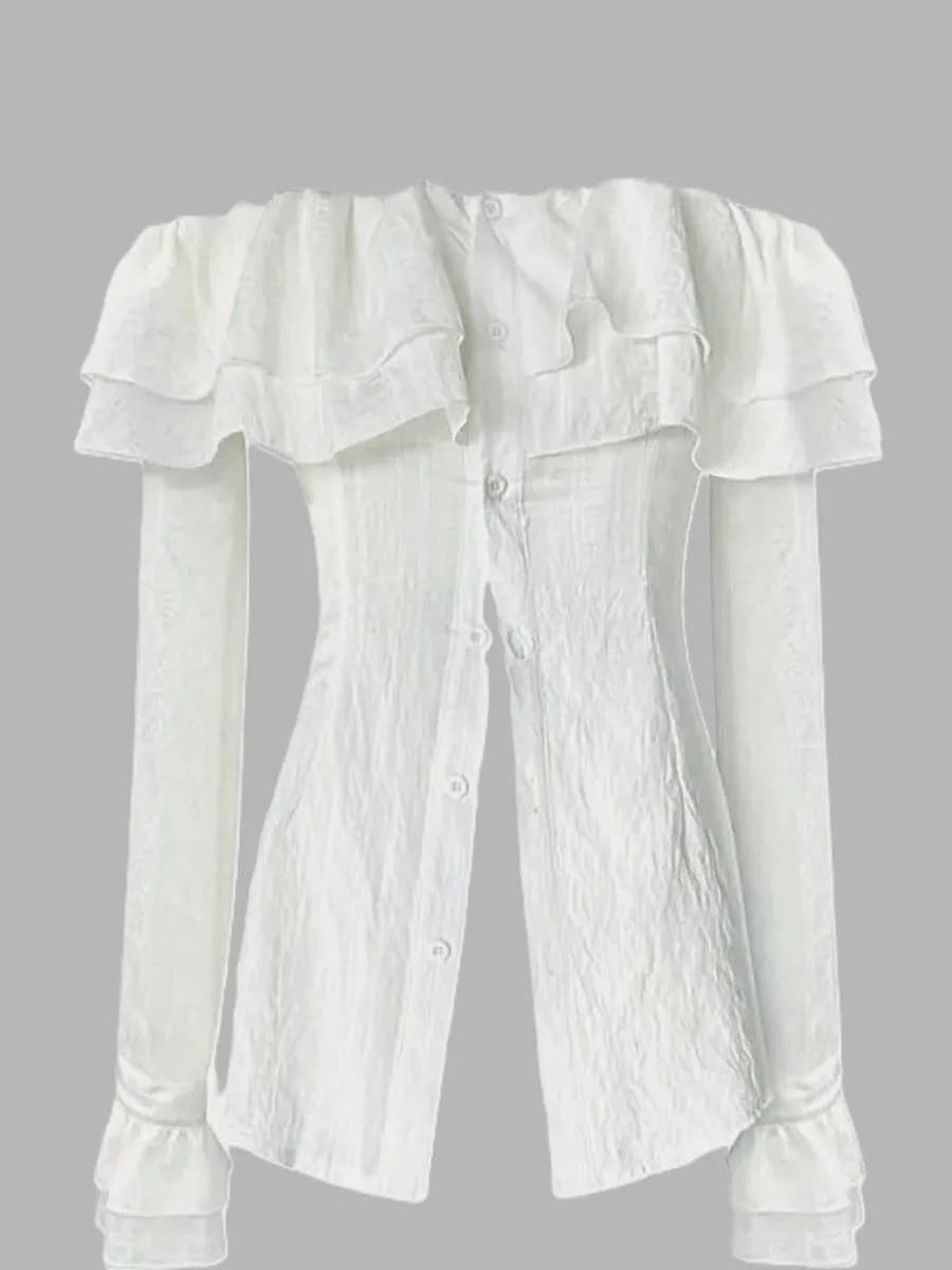 Нарядная блузка с воланами и открытыми плечами