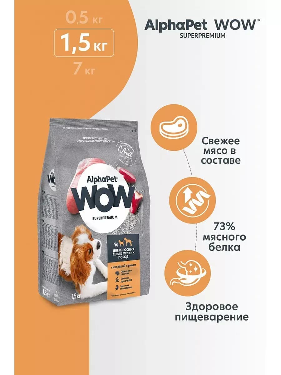 Сухой корм для собак мини с индейкой и рисом 1,5кг