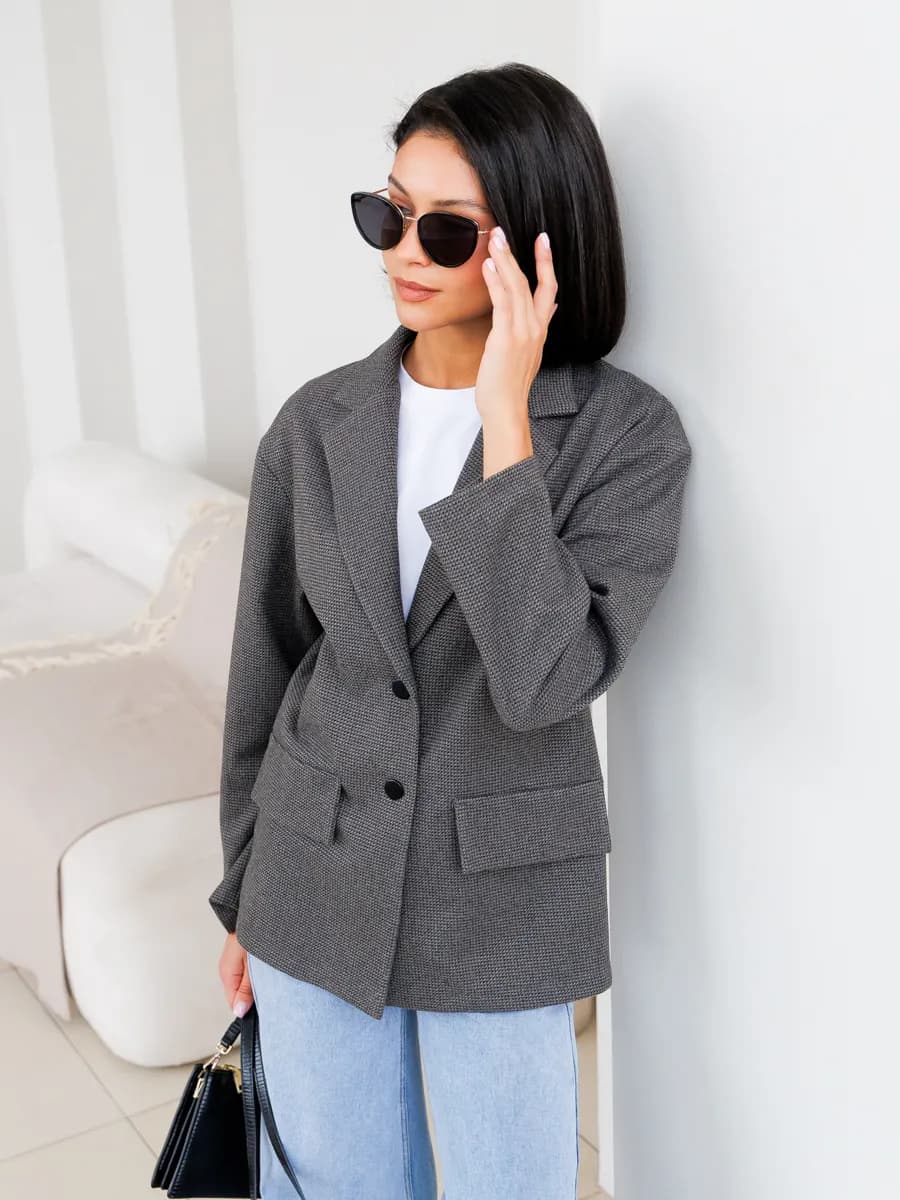 Жакет пиджак оверсайз трикотажный удлиненный - фото 1