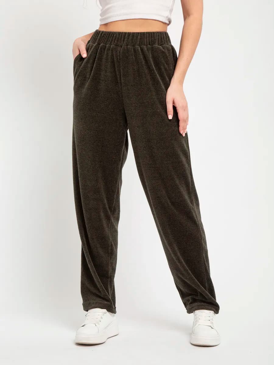 Брюки домашние теплые прямые велюровые на резинке