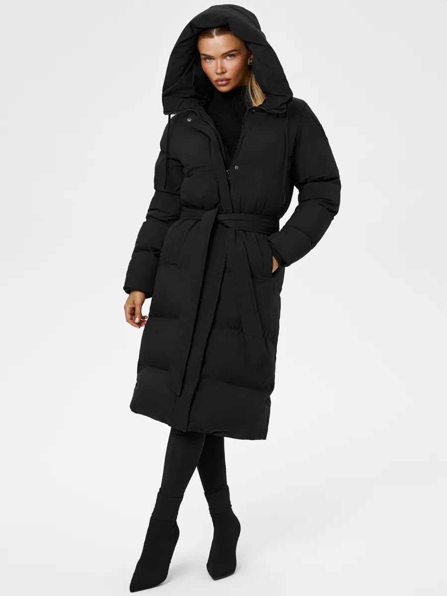 Пуховик куртка зимняя длинная с поясом