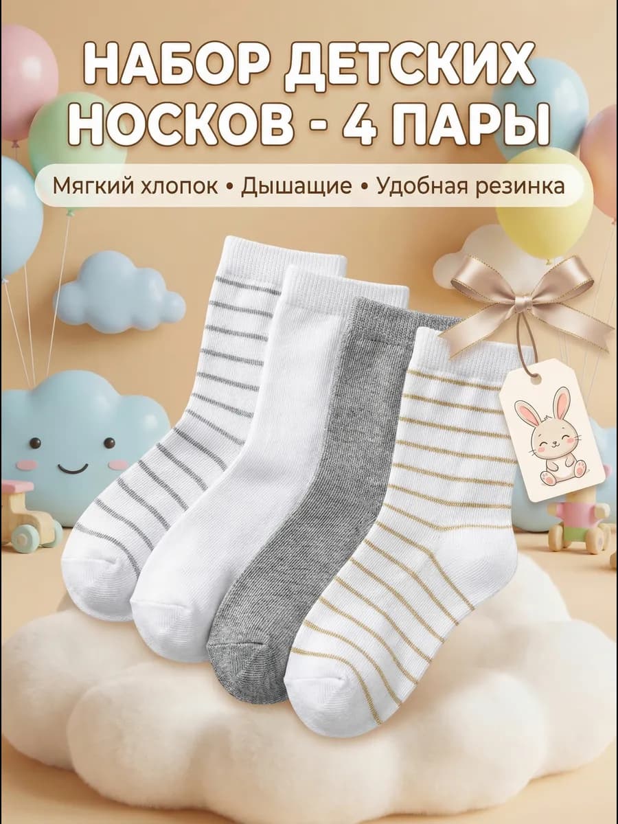 Носки детские для девочки летние 4 пары