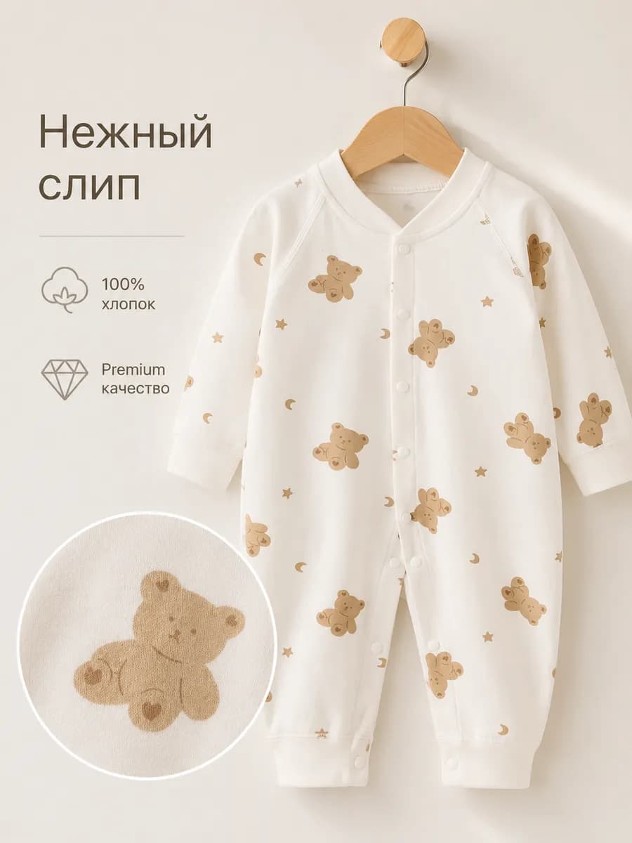 Комбинезон для новорожденных слип дышащий открытыми ножками