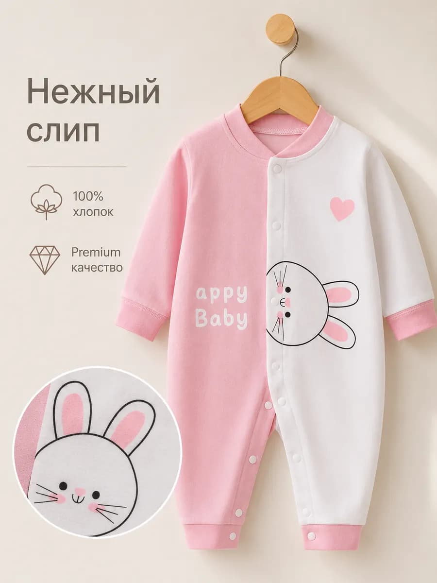 Комбинезон для новорожденных слип дышащий открытыми ножками