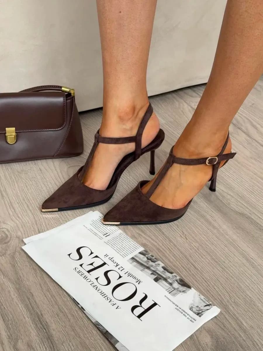 Туфли слингбэки на высоком каблуке замшевые