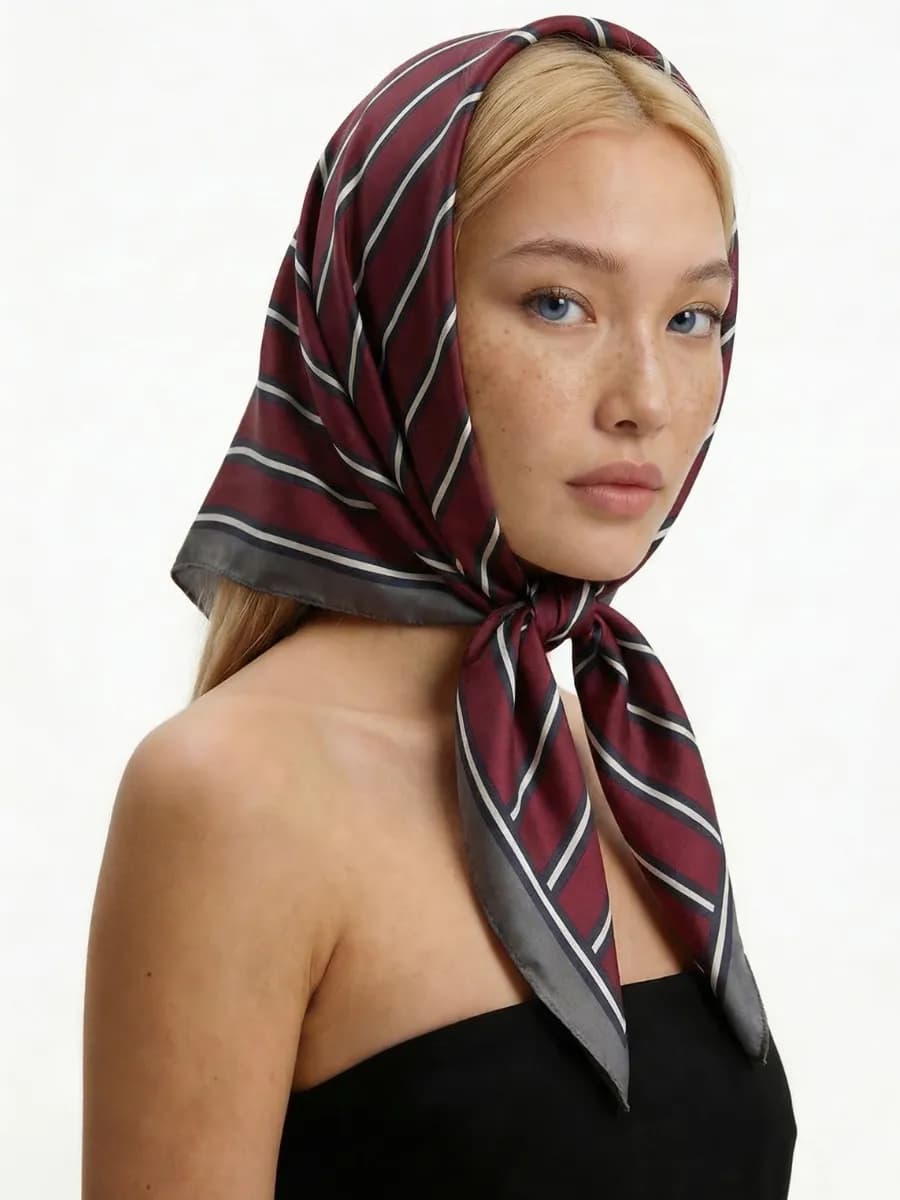 Платок шелковый на голову и шею осенний - фото 1