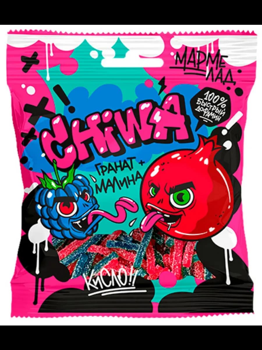 Жевательный мармелад Гранат+Малина кислый спагетти 90г